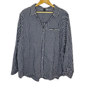 Women's 3X Kut from Kloth Blue Gingham Seersucker Cotton Blend Button Down